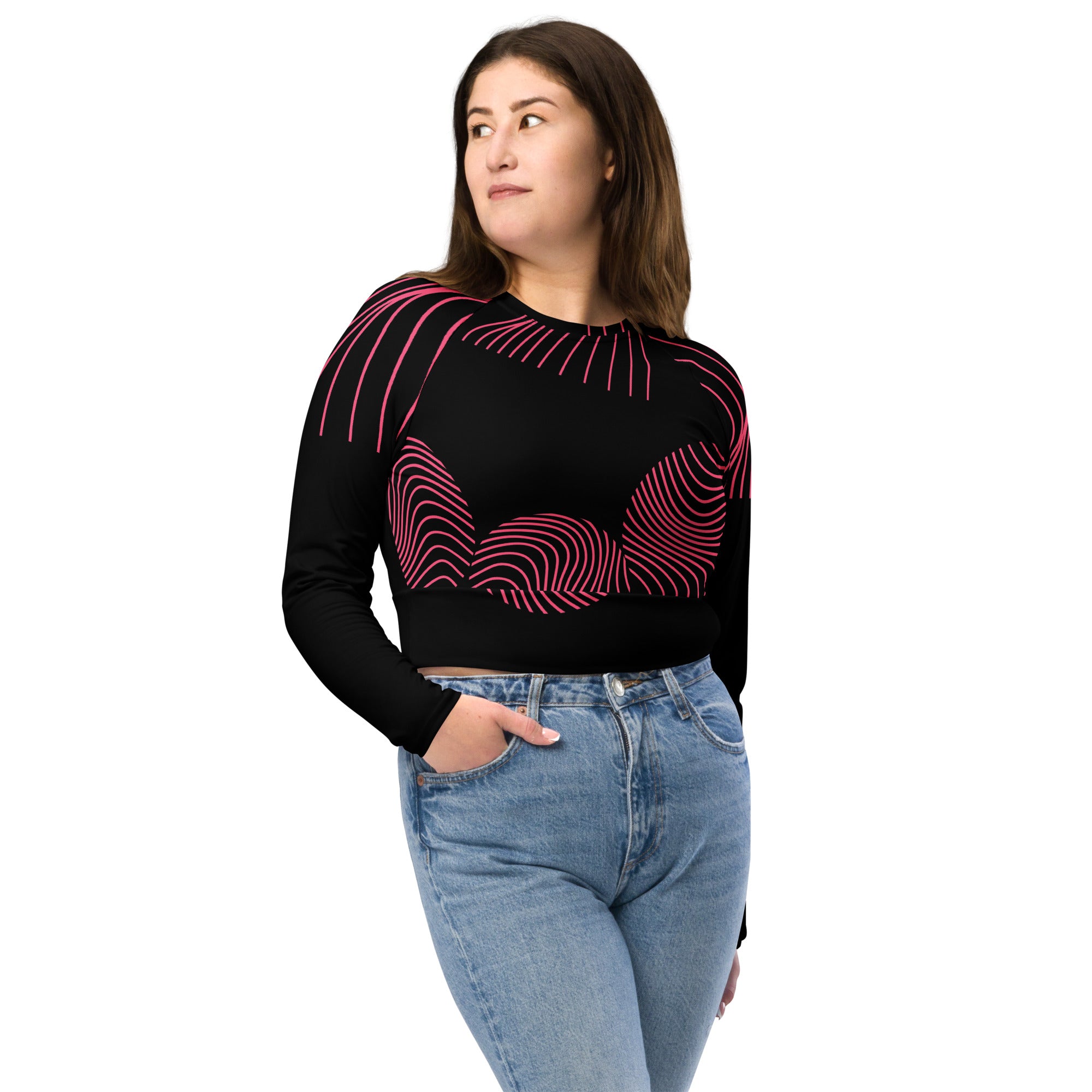 Activewear long-sleeve crop top. Yoga or Gym or Dance crop top. Streetwear top. RippleFX by WickedYo.